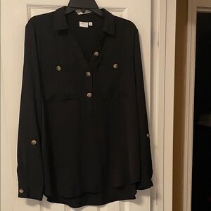 Cato Black Button-Up Blouse with Gold Accents